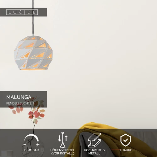 Lucide MALUNGA - Pendelleuchten - Ø 25 cm - 1xE27 - Weiß - USP